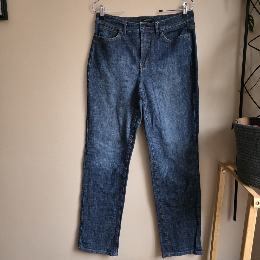 Nine West Dark Wash Slim Cigarette High Waisted Straight Leg Jeans Size 8
